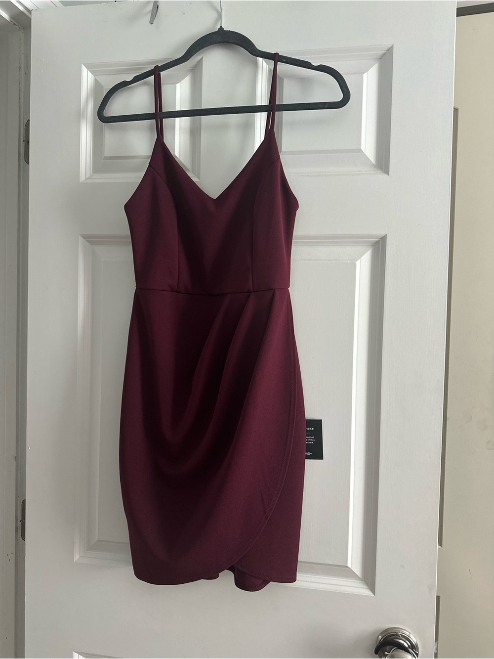 Lulu’s Women's V-Neck Spaghetti Strap Wrap Dress in Burgundy size small
